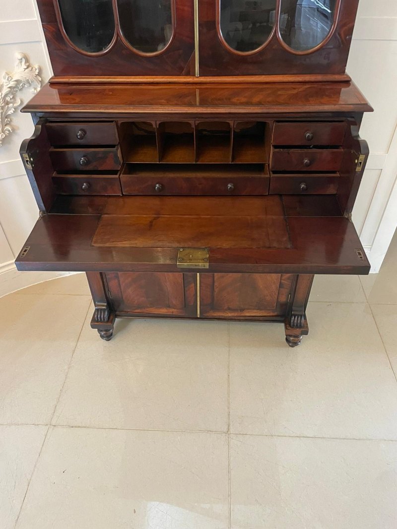 Small Antique Regency Quality Figured Mahogany Secretaire Bookcase - Image 6